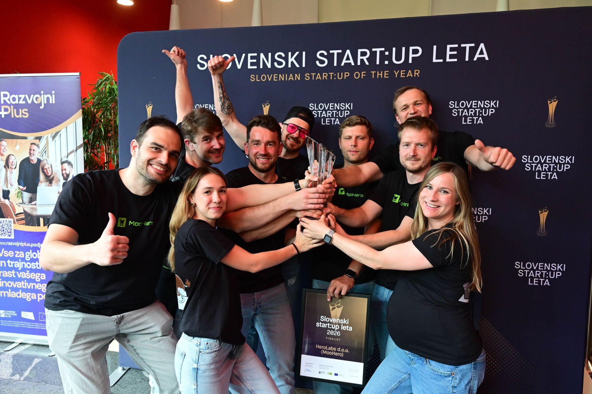 The MooHero team celebrating the Slovenian Startup of the Year 2026 award